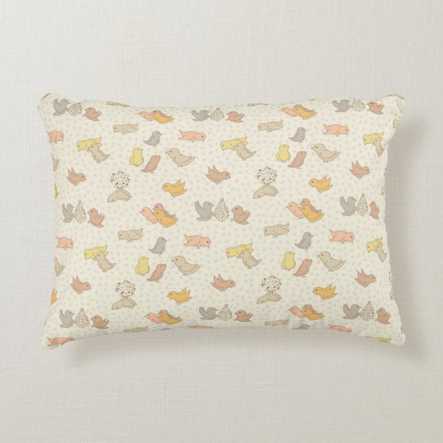 Little Birdies and feathers on beige - pattern.    Decorative Cushion (Front)