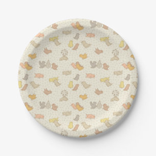 Little Birdies and feathers on beige - pattern.    Paper Plate