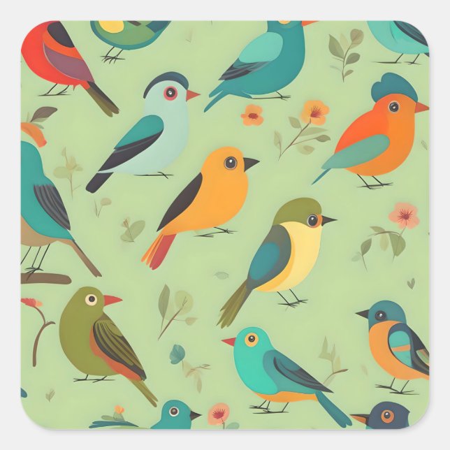 Little birds square sticker (Front)