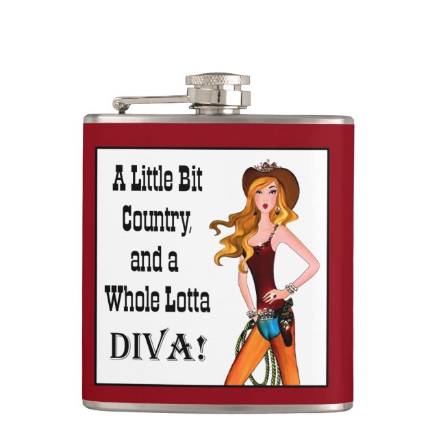 Little Bit Country and a Whole Lotta DIVA! Hip Flask (Front)