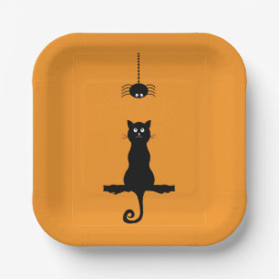 Little Black Cat and Spider Halloween  Paper Plate