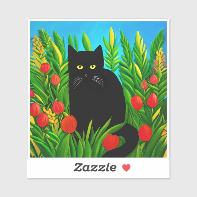 Little Black Cat in a Tulip Garden (Sheet)