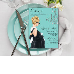 Little Black Dress Blue Glam Baby Shower  Invitation