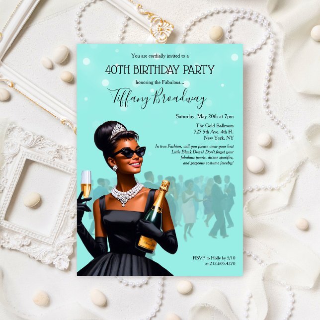 Little Black Dress Blue Glam Birthday Invitaiton Invitation (Creator Uploaded)