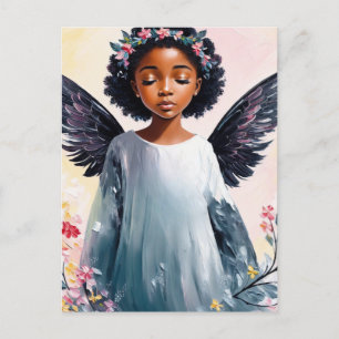 Little Black Girl Angel Floral Art Postcard