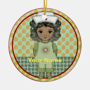 Little black girl nurse ceramic tree decoration