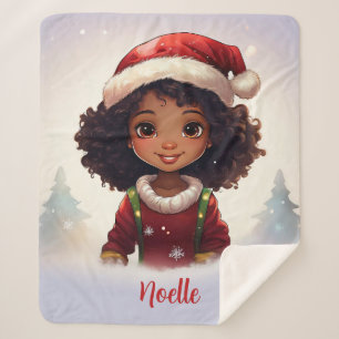 Little Black Girl Wearing Christmas Santa Hat Sherpa Blanket