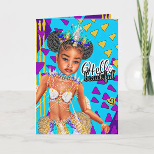 Little Black Mermaid Girl Blank Greeting Card