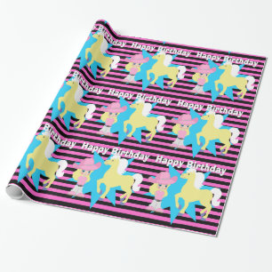 Little Blonde Cowgirl with Horse Happy Birthday Wrapping Paper