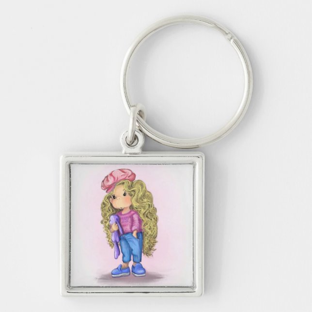 Little Blonde Girl Bunny Toy Keychain (Front)