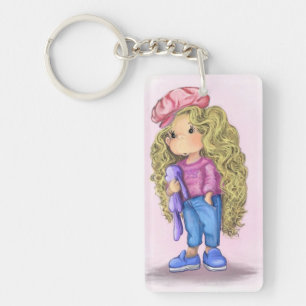 Little Blonde Girl with Bunny Toy Keychain
