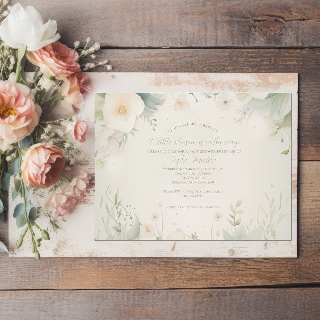 Little Blossom Illustrated Flower Baby Shower Invitation (Creator Uploaded)