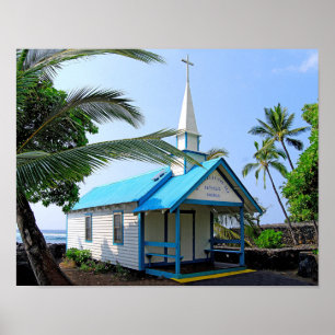 Little Blue and White Church in Hawaii Poster