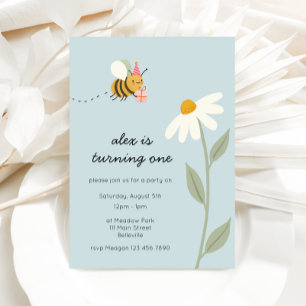 Little Blue Bee Birthday Invitation