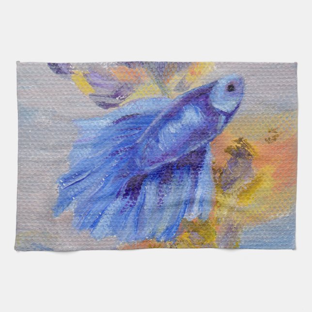 Little Blue Betta Fish Tea Towel (Horizontal)