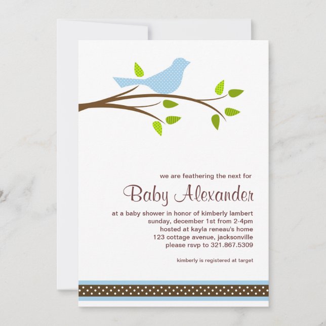 Little Blue Bird Baby Shower Invitation (Front)