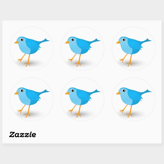 Little Blue Bird Cute Round Stickers (Sheet)