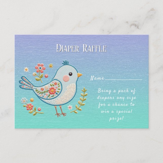 Little Blue Bird Floral Baby Shower Enclosure Card (Front)
