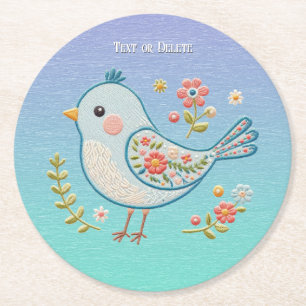 Little Blue Bird Floral Paper Coaster