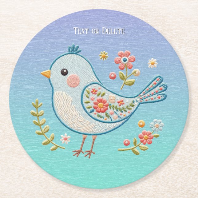 Little Blue Bird Floral Paper Coaster (Front)