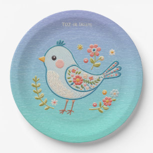 Little Blue Bird Floral Paper Plate