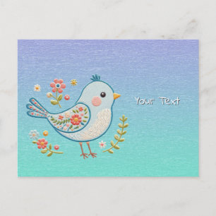 Little Blue Bird Floral Postcard
