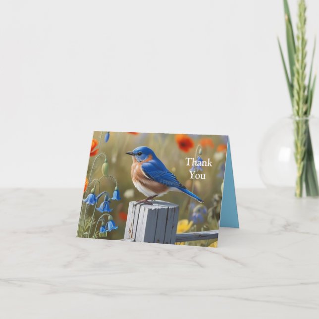 Little Blue Bird Folded Thank You Card (Front)