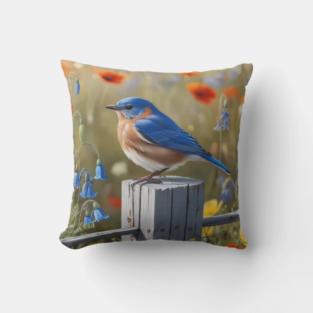 Little Blue Bird Throw Pillow (Front)