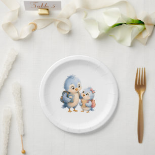 Little Blue Birds Round Paper Plate