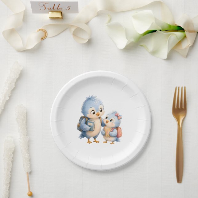 Little Blue Birds Round Paper Plate (Wedding)