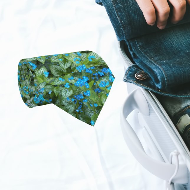 Little Blue Brunnera Flowers Floral Pattern Tie (In Situ Rolled)
