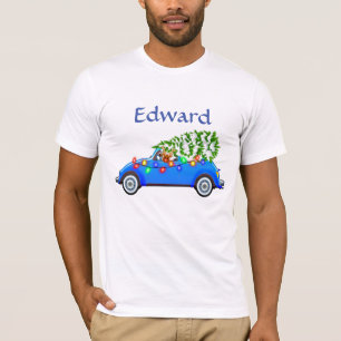 Little Blue Car & Tree Christmas Custom T-Shirt