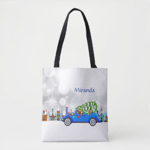Little Blue Car & Tree Christmas Custom Tote Bag