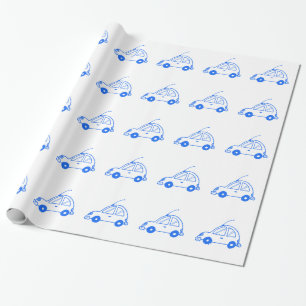 Little blue car wrapping paper