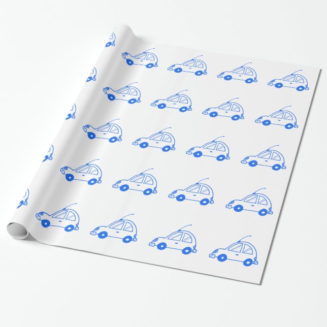 Little blue car wrapping paper (Unrolled)
