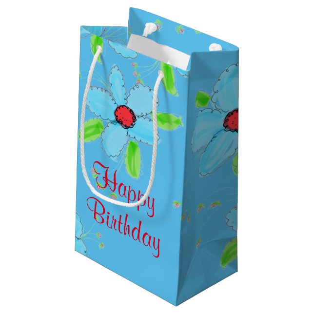 Little Blue Flowered Birthday Gift Bag (Back Angled)