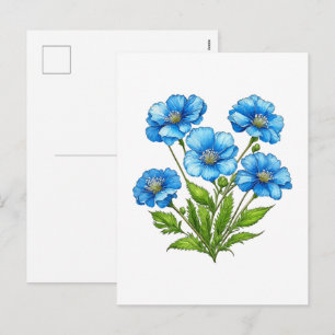 Little Blue Flowers Holiday Postcard