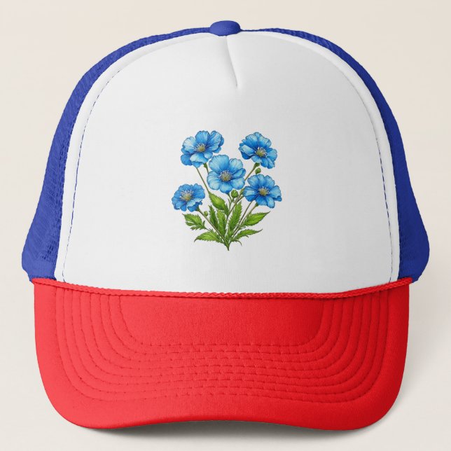Little Blue Flowers Trucker Hat (Front)