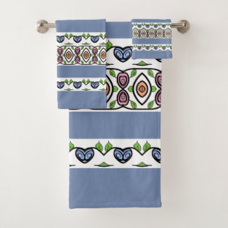 Little Blue Heart Vine Patterned Bath Towel Set