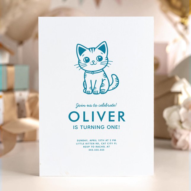 Little blue kitten birthday party invitation (Creator Uploaded)