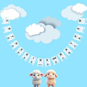 Little Blue Lamb Baby Shower Bunting banner