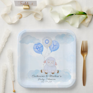 Little Blue Lamb Baby Shower Paper Plate