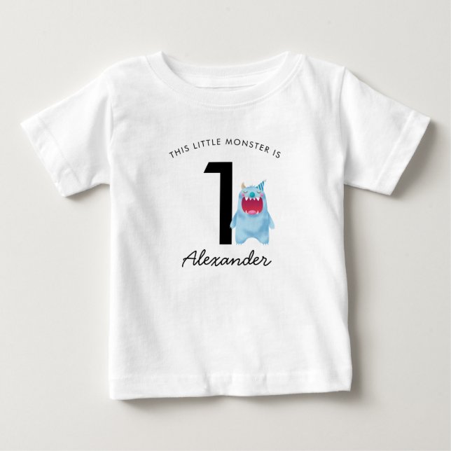 Little Blue Monster Birthday | Any Age Baby T-Shirt (Front)