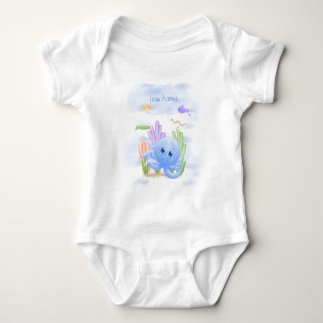 Little Blue Octopus Baby Bodysuit (Front)