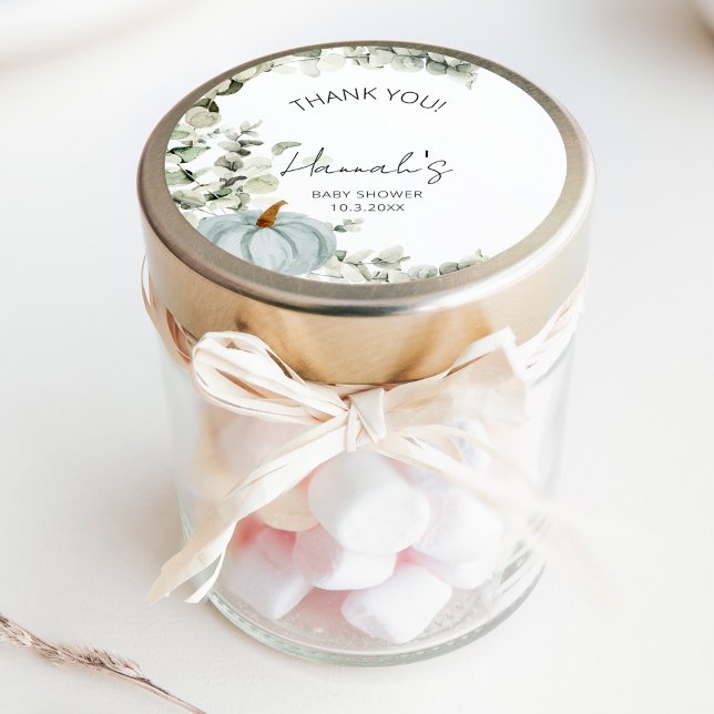 Little Blue Pumpkin Baby Shower Thank You Favour Classic Round Sticker (Creator Uploaded)