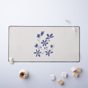 Little Blue Romantic Flowers Desk Mat