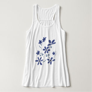 Little Blue Romantic Flowers Flat Card Singlet