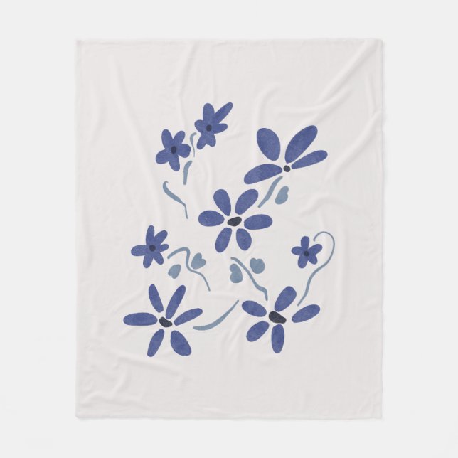 Little Blue Romantic Flowers Fleece Blanket (Front)