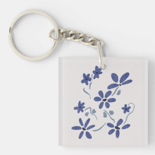 Little Blue Romantic Flowers Key Ring