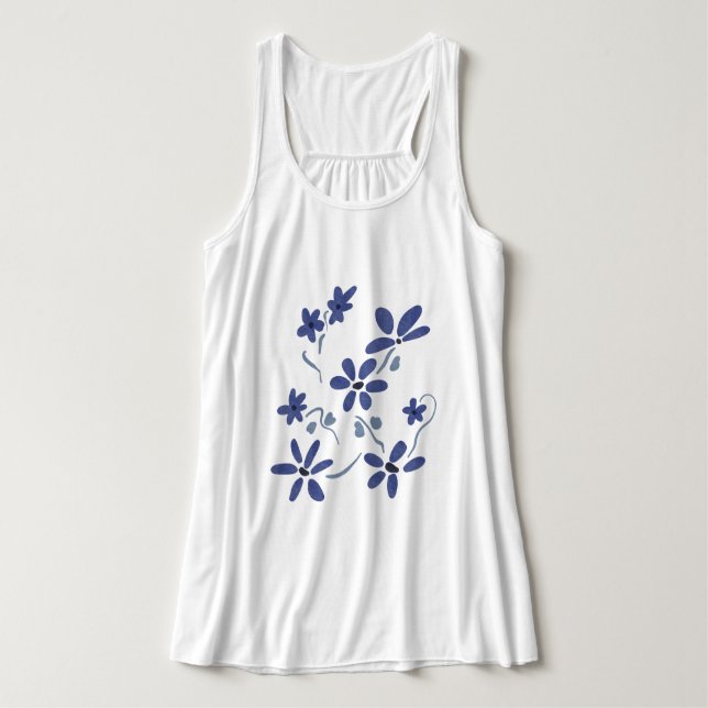 Little Blue Romantic Flowers Singlet (Design Front)